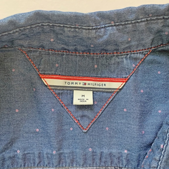 Tommy Hilfiger Long Sleeve Collared Polka Dot Blue Cotton Chambray Shirt Medium - Picture 3 of 8